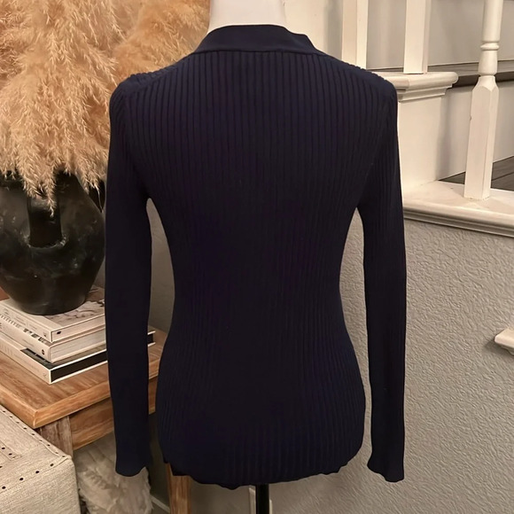 Soft Surroundings Cardigan Sweater Navy Blue Ribbed Gold Buttons Size Small - Picture 5 of 6
